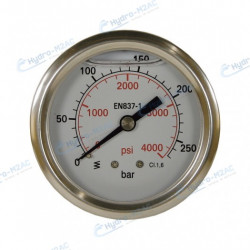 11.003.4835 - MANOMETRE 50MM 0-250 BAR 0-4000 PSI 1/4" MALE ARRIERE BOITIER INOX